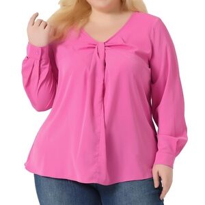 NWT - Agnes Orinda V Neck Twist Knot Long Sleeve Blouse - 2X